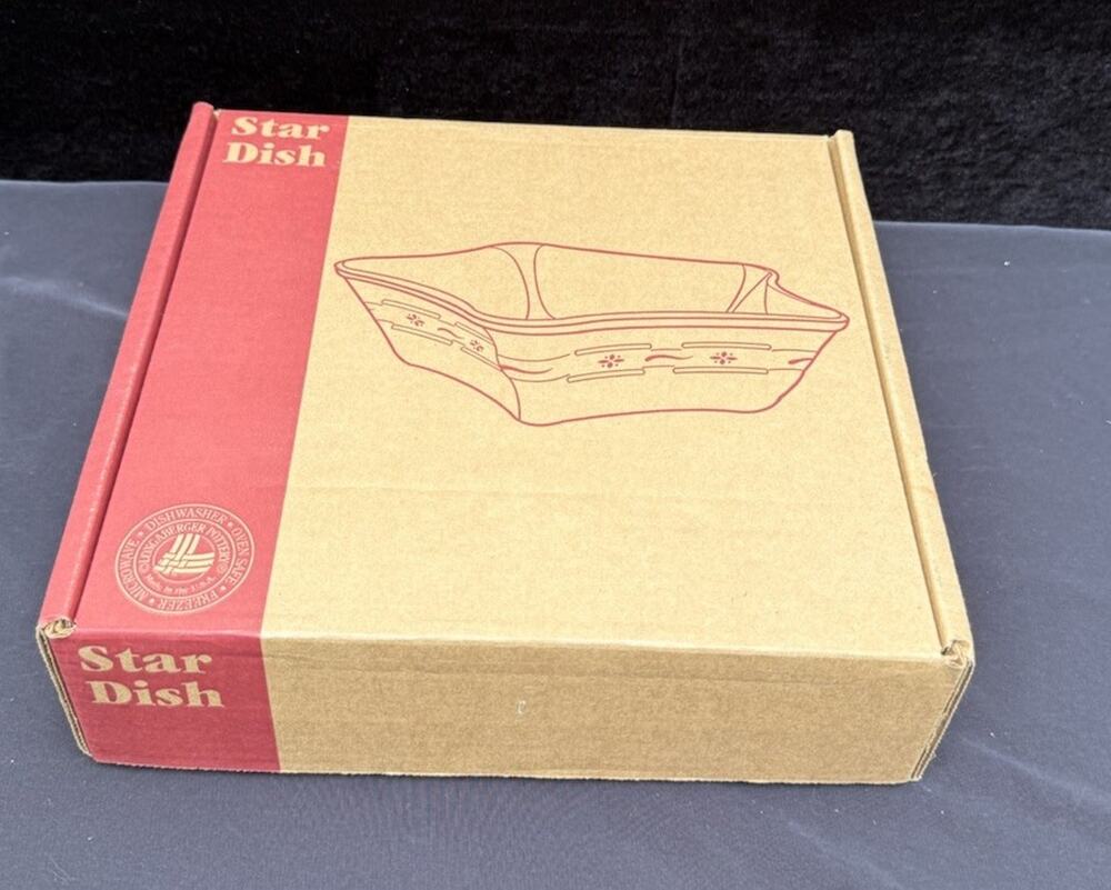 Longaberger Pottery Woven Traditions Red Star Dish 9" Brand New in Box